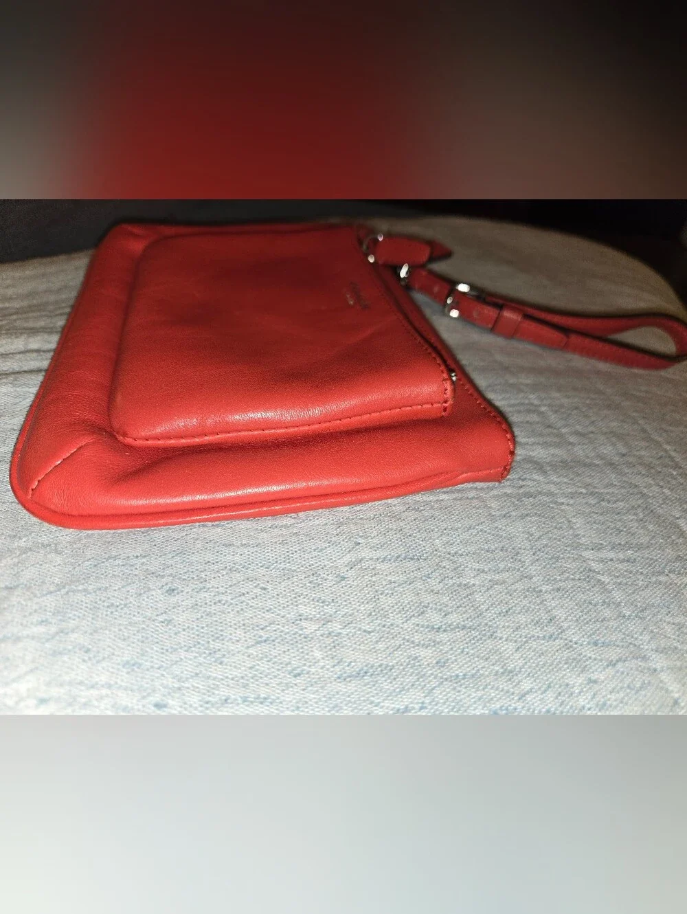 Coach Coral Red Leather Double Zip Wristlet